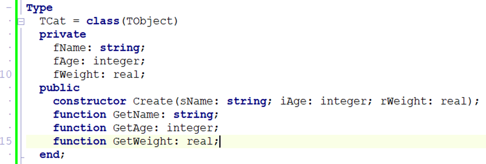 TCat class structure in Delphi's code view