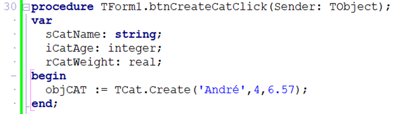 Creating an object from the TCat class